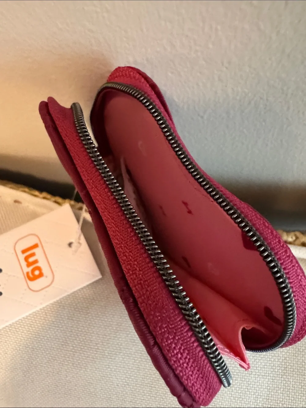 lug Heart-Shaped Quilted Coin Pouch in Raspberry NWT